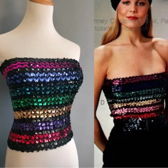 Vintage 70s Rainbow Sequin Tube Top - Picture 15 of 15